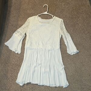 Indigo Soul White Bell Sleeve Tiered Mini Dress